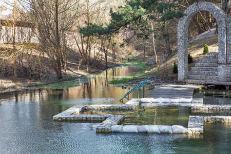 Miraculous spring of St. Anna in Monastery of St. Nicholas convent. Onyshkivtsi, Ukraine.の写真素材