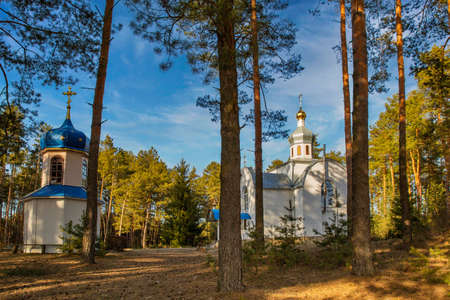 Small church and chapel in the forest. Velyki Berezhtsi, Kremenets, Ternopil region, Ukraine.の写真素材