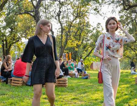 Kyiv, Ukraine - September 11, 2021: People visit Kartuli Fest Georgian Wine Party in National Exhibition Center.のeditorial素材