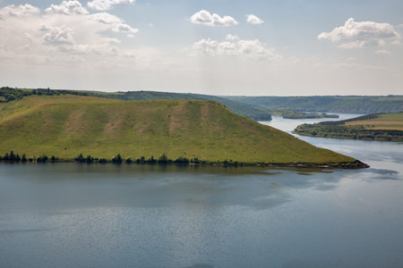 Bakota bay reservoir on Dnister river in National Park Podilski Tovtry, Ukraine.の写真素材