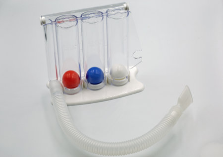 Kyiv, Ukraine - October 24, 2023: Breathing simulator Tri-Ball Rabir Triflo. Special exercise device...