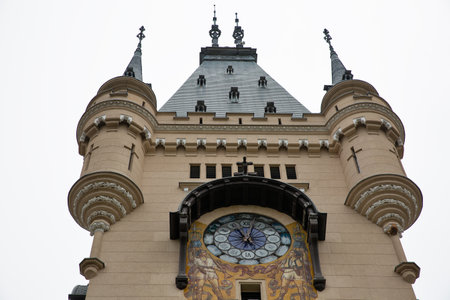 Palace of Culture (Palatul Culturii) clock tower in Iasi, Romania. Historic and emblematic building.