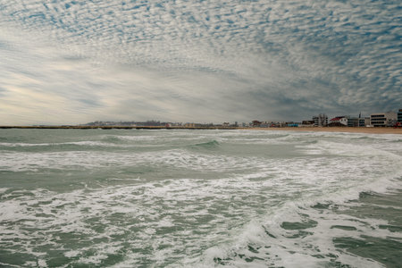 Winter Eforie Nord beach in Romania. Black Sea.の写真素材