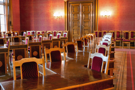 Interior of the Red Hall of Chernivtsi National University, Ukraine. It is one of the notable...