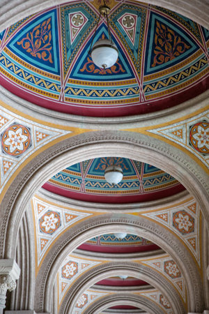 Corridor with columns and arch interior of Chernivtsi National University, Ukraine..の写真素材
