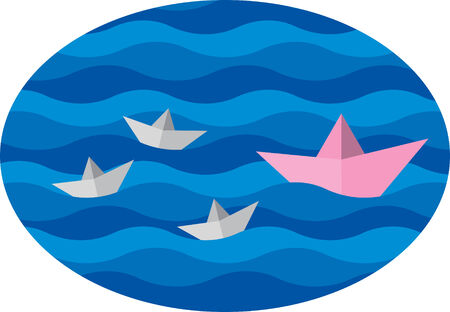 family paper boat in a pool with wavesのイラスト素材