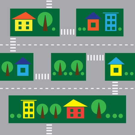 seamless texture city with houses and roadsのイラスト素材