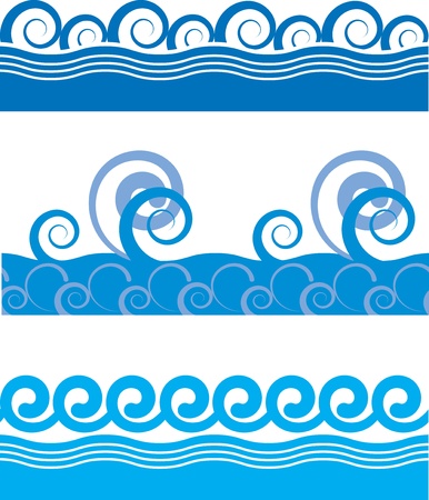 set of seamless texture of sea wavesのイラスト素材