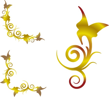 set of gold floral cornerのイラスト素材