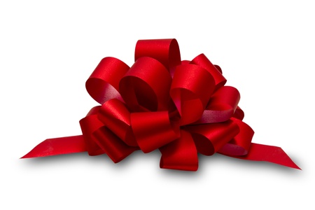 red bow with shadow on a white backgroundの写真素材