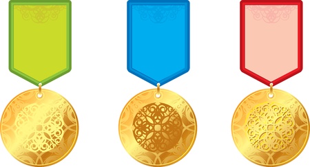 set of gold medals with ornamentのイラスト素材