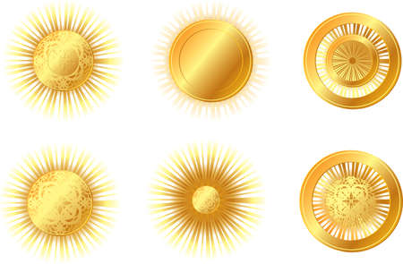 set of bright golden sunのイラスト素材