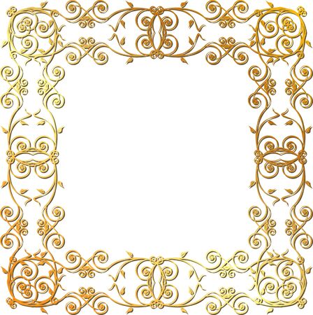 gold vintage floral frame with thin linesのイラスト素材