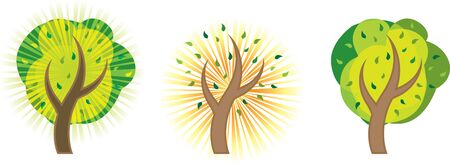 Set of abstract trees with rays, EPS 10のイラスト素材