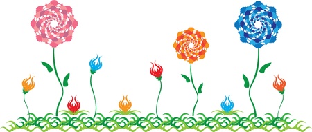 Abstract flowers on a green grassのイラスト素材