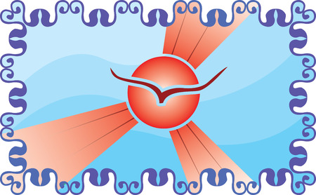 abstract stamp with sun and seagullのイラスト素材