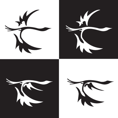 Set of silhouette of swanのイラスト素材