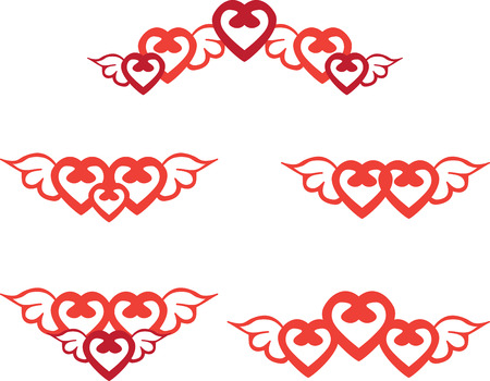 Set of border of hearts with wingsのイラスト素材