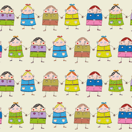 seamless background with children holding handsのイラスト素材