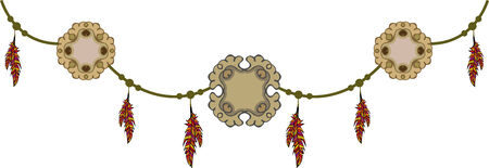 pendant with feathers and vintage frameのイラスト素材