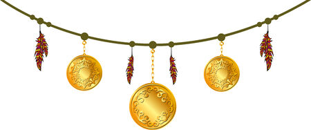 pendant with feathers and gold medallionsのイラスト素材