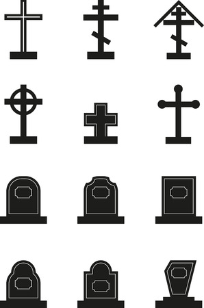 Set of black headstone silhouettesのイラスト素材