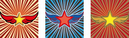 Set of background with rays and star with wingsのイラスト素材