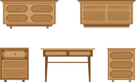 set of wooden tables and nightstandsのイラスト素材