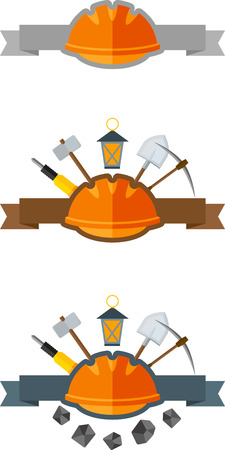 Set of mining emblem with helmetのイラスト素材
