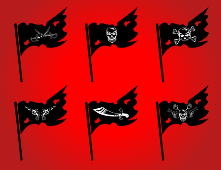 Set of pirate flags on red backgroud. EPS10のイラスト素材