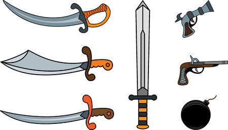 Set of pirate weapons: sabers and pistolsのイラスト素材