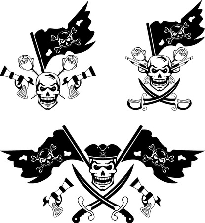 Black set of pirate emblems with Jolly Rogerのイラスト素材