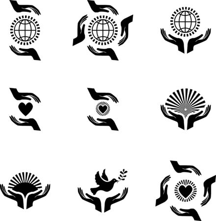 Set of black peace sign in the handsのイラスト素材