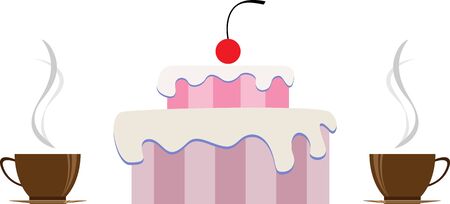 cake with cherries and a cup of tea