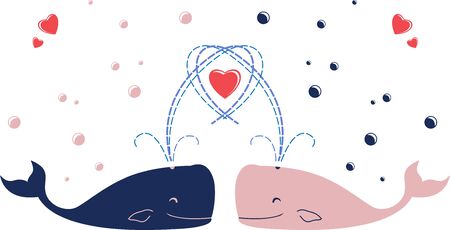 flat image witn love whalesのイラスト素材