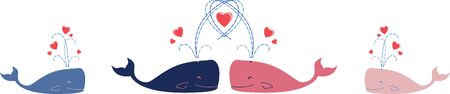 flat image witn love whalesのイラスト素材