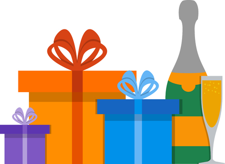 Set of champagne and gift boxes.のイラスト素材