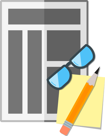 Flat newspaper with pencil and glasses.のイラスト素材