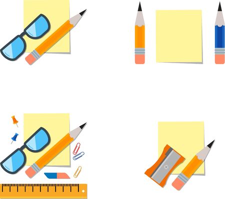 Set of sheet for notes, glasses and stationery.のイラスト素材