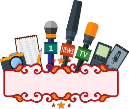 Mass media banner with journalism icons.のイラスト素材