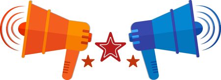 Flat emblem of megaphones with starsのイラスト素材