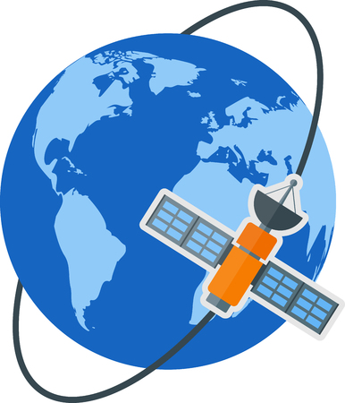 Flat image of Earth with satellite.のイラスト素材