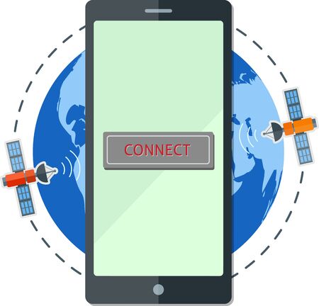 Flat smartphone on the background of satellites and earth.のイラスト素材
