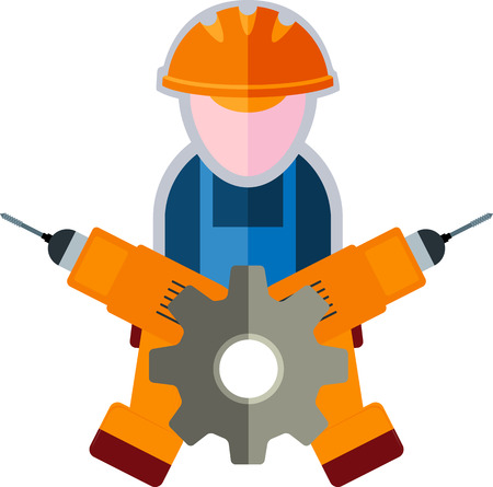 Flat emblem with builder and toolsのイラスト素材