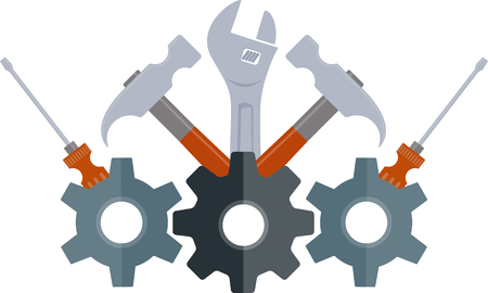 building emblem with gears and toolsのイラスト素材