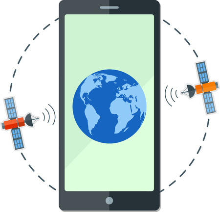 Flat smartphone on the background of satellites and earth. Eps 10. Elements of this image furnished by NASAのイラスト素材