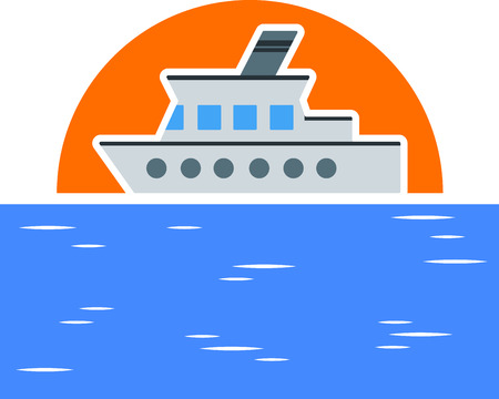 Ship sails on the sea in the background of the sunのイラスト素材