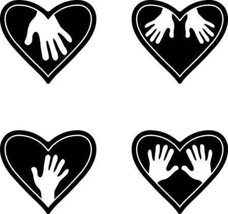 Set of heart symbols with childrens handsのイラスト素材