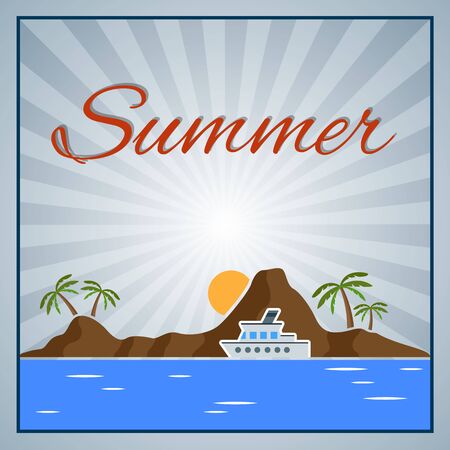 Summer background with palm trees and island.のイラスト素材