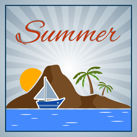 Summer background with palm trees and island.のイラスト素材